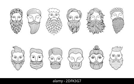 Collection with hand-drawn male faces isolated on white background. Can be used to create a barbershop logo, father's day greeting card, and etc Stock Vector