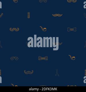 Seamless pattern with various hairdressing tools and men's mustache. Can be used for wallpaper, textiles, packaging, web design. Stock Vector