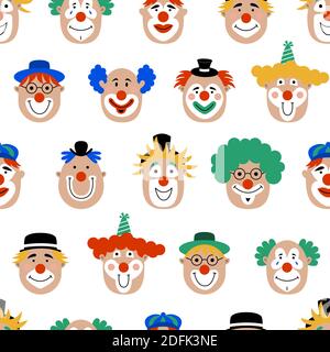 Fun clowns seamless pattern. Vector illustration with comedians isolated on a white background. Stock Vector