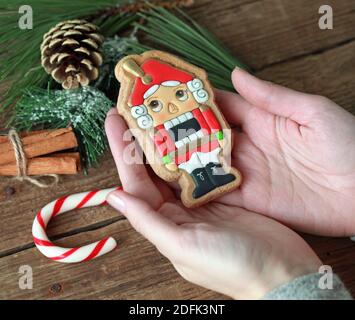 Homemade christmas gingerbreads painted as a Nutcracker Stock Photo