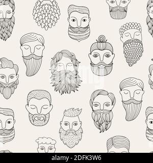 Barbershop seamless pattern with different men hairstyle. Hipster vector background. Can be used for wallpaper, textile, wrapping, web design. Stock Vector