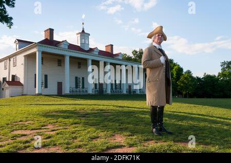 George Washington stands proudly in front of Mount Vernon, VA. Stock Photo
