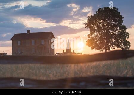 Sunrise over Henry House at Manassas Battlefield, Virginia. Stock Photo