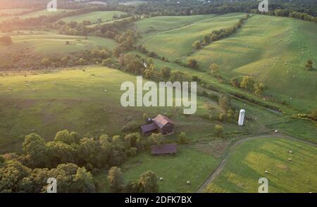 Aerial photograph of a rural farm in Leesburg, Loudoun County, Virginia. Stock Photo