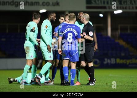 Hartlepool, UK. 05th Dec, 2020. Match action during the Vanarama National League game between Hartlepool United and Boreham Wood at Victoria Park in Hartlepool Credit: SPP Sport Press Photo. /Alamy Live News Stock Photo