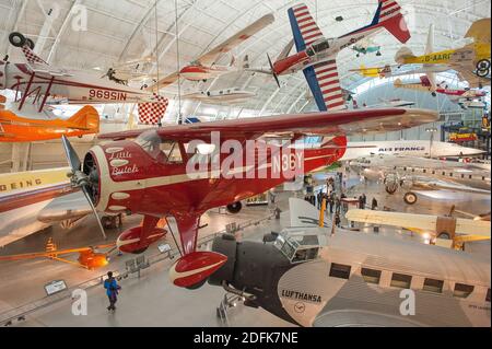 The Monocouple 110 Special hangs from the roof of the Smithsonian's National Air & Space Museum at the Steven F. Udvar-Hazy Center. Stock Photo