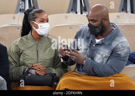 Teddy Riner and his wife Luthna Plocus attend the French Open at Roland Garros stadium on October 11, 2020 in Paris, France. Photo by Laurent Zabulon/ABACAPRESS.COM Stock Photo