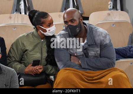 Teddy Riner and his wife Luthna Plocus attend the French Open at Roland Garros stadium on October 11, 2020 in Paris, France. Photo by Laurent Zabulon/ABACAPRESS.COM Stock Photo