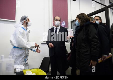 French Prime Minister Jean Castex and Mayor of Paris Anne Hidalgo visit a COVID-19 testing center in Paris, France on October 15, 2020. Photo by Eliot Blondet/ABACAPRESS.COM Stock Photo