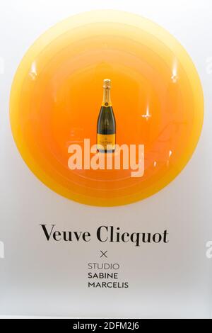 A picture taken on October 25, 2020 in Reims, northeastern France, shows the logo and facade of Veuve Clicquot champagne on the gates around the cellars. Veuve Clicquot is a branch of France-based luxury goods company LVMH (Louis Vuitton Moet Hennessy). Photo by Nasser Bzerzane/ABACAPRESS.COM Stock Photo