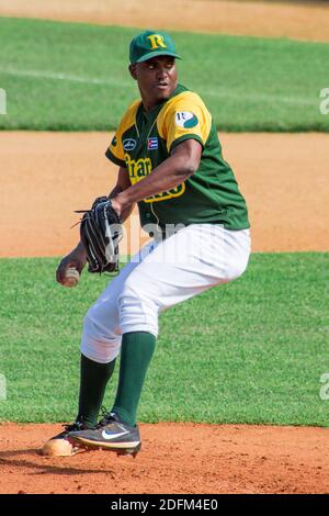 Mayabeque, Cuba, 3th Dec, 2020. Bladimir Baños (PRI): 60th SNB regular season last match betwen Pinar del Río-Mayabeque at Nelson Fernández Stadium. Stock Photo