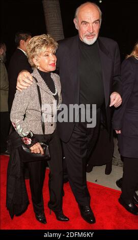 File photo dated December 1, 2000 of Sean Connery and wife Micheline Roquebrune at the premiere of Finding Forrester in Los Angeles, CA, USA, The Scottish actor was best known for his portrayal of James Bond, being the first to bring the role to the big screen and appearing in seven of the spy thrillers. Sir Sean died peacefully in his sleep in the Bahamas, having been "unwell for some time", his son said. Photo by Lionel Hahn/ABACAPRESS.COM Stock Photo