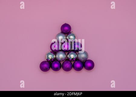 Christmas baubles as Christmas tree. Minimal Christmas concept Stock Photo