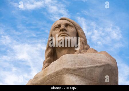 Black Hawk Statue at Lowden State Park in the late afternoon light.  Oregon, Illinois, USA Stock Photo