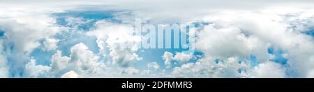 Seamless panorama of sky with puffy Cumulus clouds in spherical equirectangular format with complete zenith for use in 3D graphics, game and Stock Photo