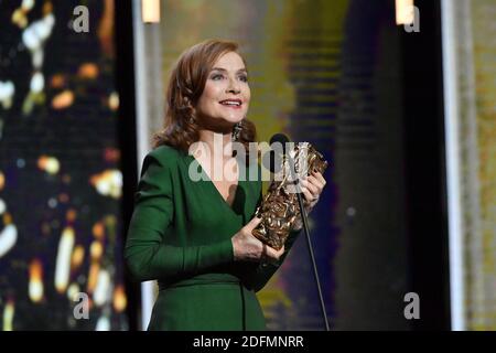 File photo dated February 24, 2017 of Isabelle Huppert during the 42nd Annual Cesar Film Awards ceremony held at the Salle Pleyel in Paris, France. The New York Times has named Isabelle Huppert 2nd greatest actor of the 21st century. Photo by Christophe Guibbaud/ABACAPRESS.COM Stock Photo