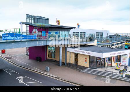 Entrance to Southend on sea pier and railway. Stock Photo