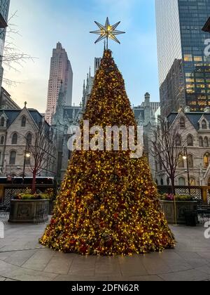 Christmas Tree in front of Lotte New York Palace hotel in New York City. Manhattan, New York. Stock Photo