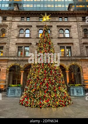 Christmas Tree in front of Lotte New York Palace hotel in New York City. Manhattan, New York. Stock Photo