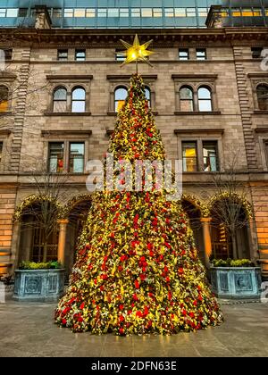 Christmas Tree in front of Lotte New York Palace hotel in New York City. Manhattan, New York. Stock Photo