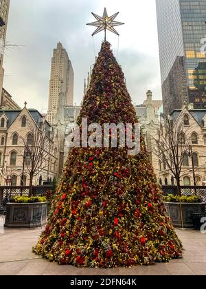 Christmas Tree in front of Lotte New York Palace hotel in New York City. Manhattan, New York. Stock Photo