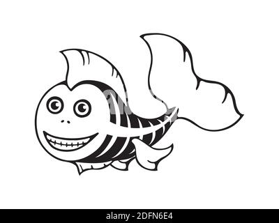 Cute fish skeleton. Halloween template for print, pattern. Stock Vector