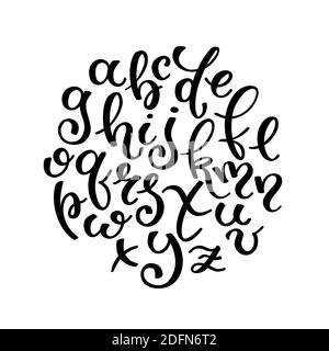 Hand lettering alphabet inscribed in a circle. Modern vector font Stock Vector