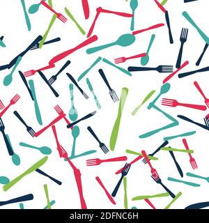 Abstract Seamless Pattern with tableware forks spoons and knives. Vector Illustration. Stock Vector