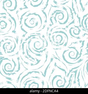 Seamless vector pattern of spirals of torn lines and corners of turquoise color isolated on white background.Texture of waves and curls Stock Vector