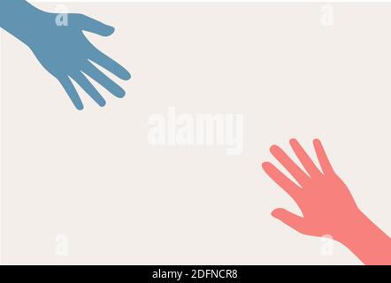 Two hands silhouette reaching towards each other. Vector Illustration. Stock Vector