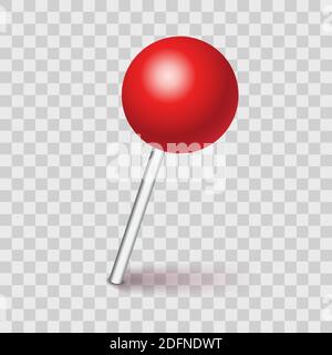 Plastic pushpin pin with shadow isolated on transparent background. Vector Illustration. Stock Vector