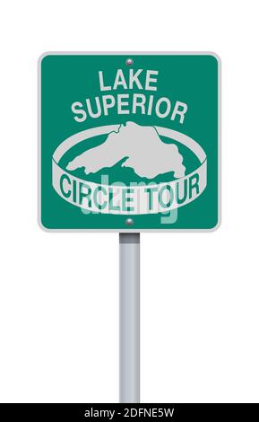 Vector illustration of the Lake Superior Circle Tour green road sign Stock Vector