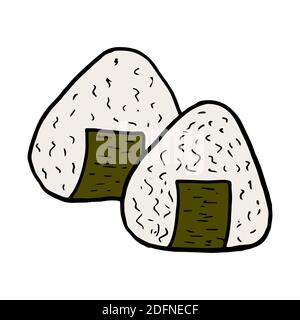Vector hand drawn doodle onigiri. Japanese cuisine dish. Design sketch element for menu cafe, restaurant, label and packaging. Colorful illustration o Stock Vector