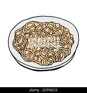 Vector hand drawn doodle soba noodles. Japanese cuisine dish. Design sketch element for menu cafe, restaurant, label and packaging. Colorful illustrat Stock Vector
