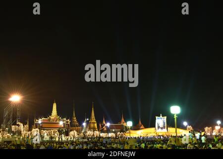 Bangkok Thailand December 5 ,2020 :Thai people wraeing yellow shirt  in birthday of his majesty the late king Bhumibol Adulayadej at Sanam Lauang on n Stock Photo