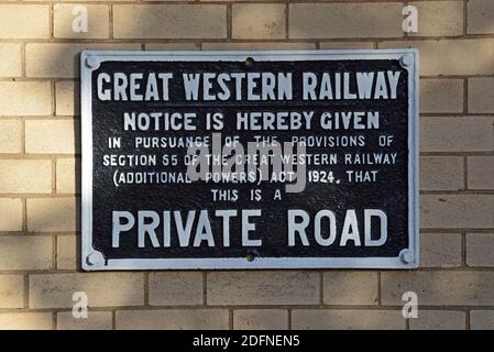 A vintage Great Western Railway cast iron private road keep out sign at the Severn Valley Railway, Shopshire Stock Photo