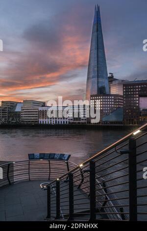 View of the Shard from the north bank of the river Thames in London. Stock Photo