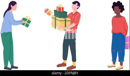 Giving and receiving gifts flat color vector faceless character set Stock Vector