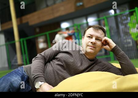 Person resting on bean bag chair indoor Stock Photo