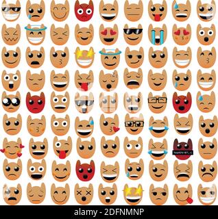Set of funny owl faces with big eyes. Sad, crying, funny, suspicious, angry, smiling faces. Flat design 81 expressions of emotions Kawaii Emoji. Icons Stock Vector