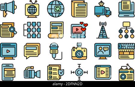Actualization icons set. Outline set of actualization vector icons thin line color flat on white Stock Vector
