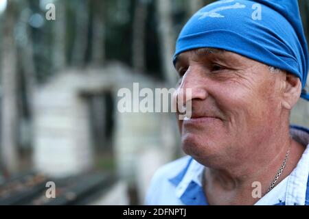 Portrait of senior man with bandana on his head Stock Photo