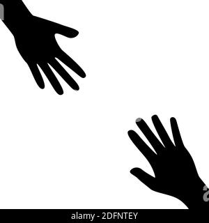 Two hands silhouette reaching towards each other. Vector Illustration Stock Vector