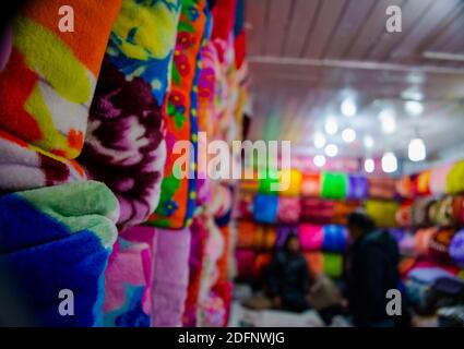 handmade colorful soft blankets made from bird bulbul fur, Patnitop Jammu Stock Photo