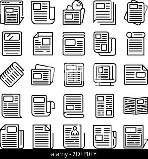 Newspaper icons set. Outline set of newspaper vector icons for web design isolated on white background Stock Vector