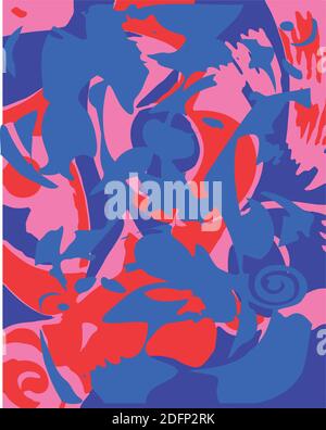 Abstract background of vector color art design. pink and blue background. Funny Doodle drawing background with abstract shapes and colors. Modern vector pattern for fun brochure cover design Stock Vector