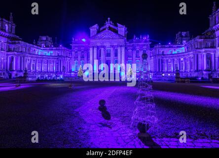 Blenheim Palace illuminated for Christmas as part of the Blenheim Christmas lights trail. Stock Photo