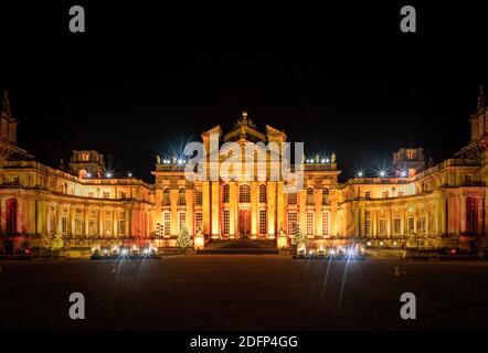 Blenheim Palace illuminated for Christmas as part of the Blenheim Christmas lights trail. Stock Photo