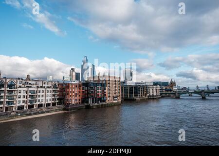 View of river Thames and London Skyline from  Millennium Bridge Stock Photo