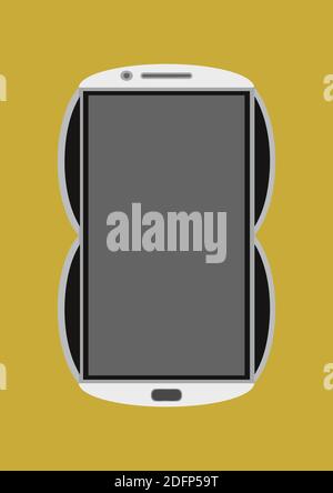 Picture of a black and white color, curve shape, smartphone vector design having in yellow background. Stock Vector